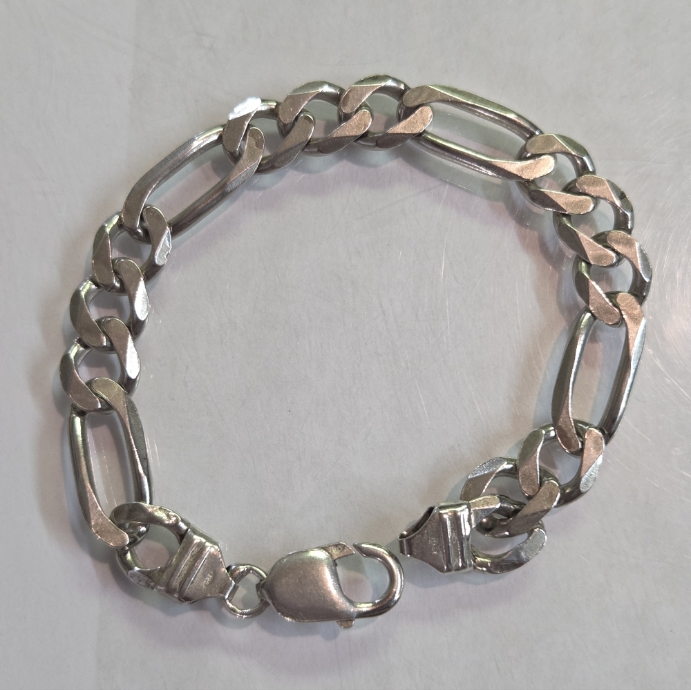 Genuine Vintage Italian Sterling Silver Heavy Figaro Chainlink Men's Bracelet - Picture 5 of 12